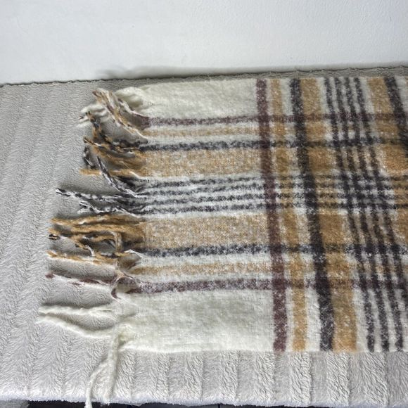 Quagga Tan Brown Plaid Soft Blanket Scarf - Picture 7 of 11
